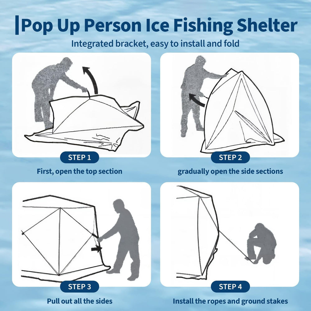 FinerFurnis included ice anchors and ropes enable secure setup on varied ice.