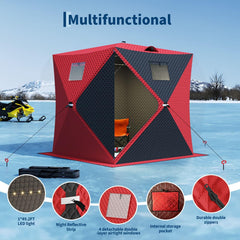 FinerFurnis ice shelter LED strip provides hands-free lighting for early morning or night fishing.