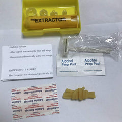 Finever first-aid kit components arranged for bee sting relief.
