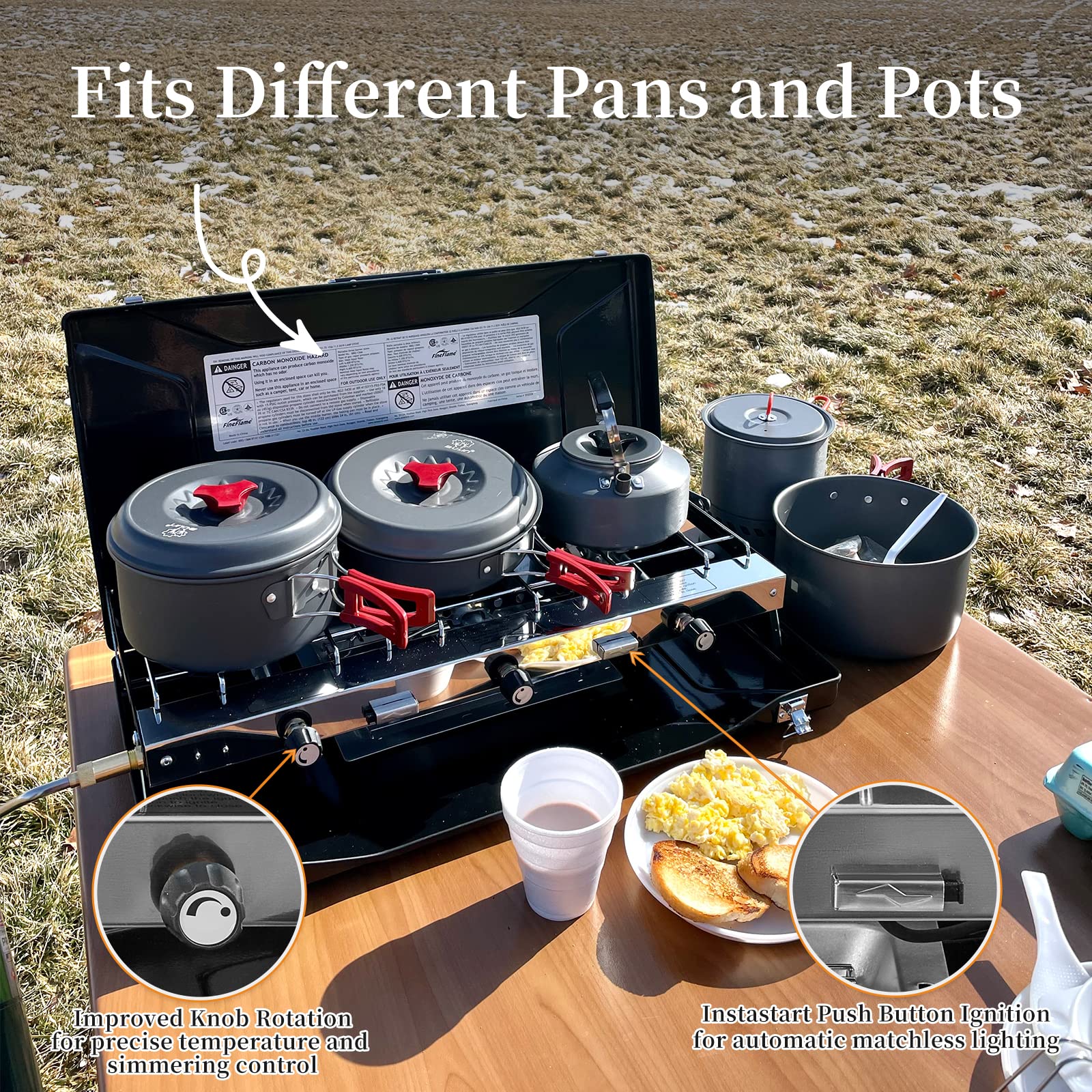 FineFlame portable stove in compact form emphasizes easy transport and storage