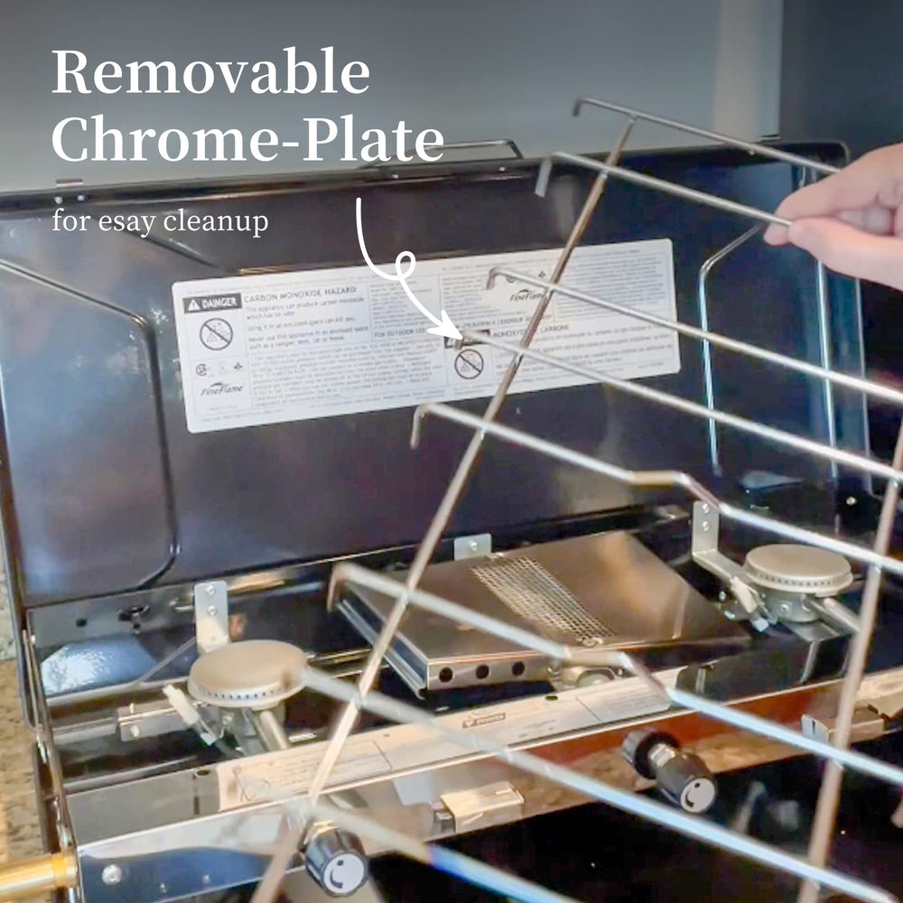 FineFlame drip tray image illustrates easy cleanup after meals