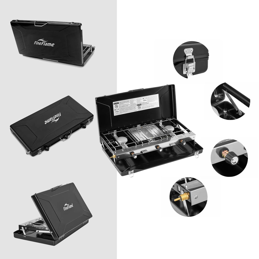 FineFlame outdoor scene shows balanced multi-burner cooking for family meals