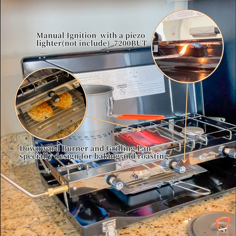 FineFlame 3-burners top control knobs highlight precise heat adjustments