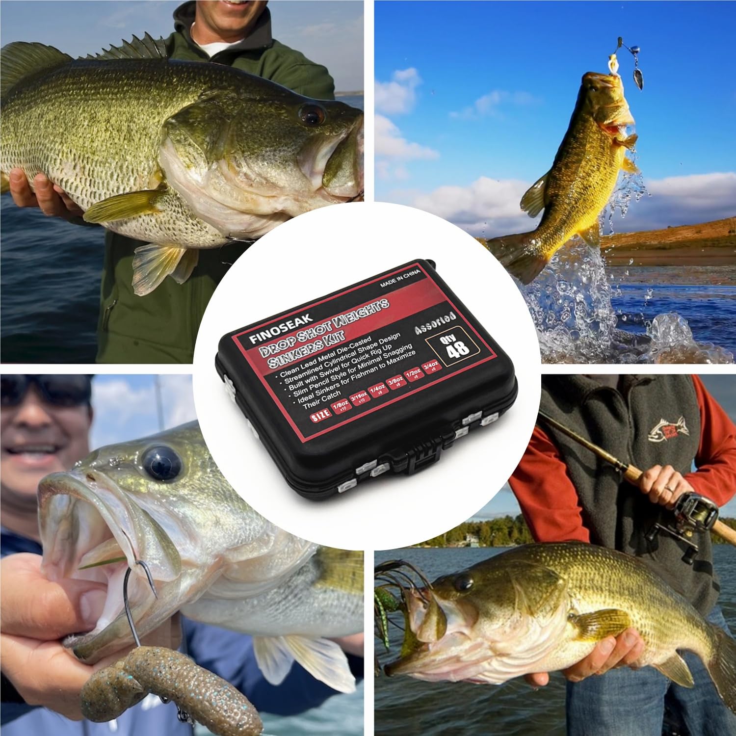 FINOSEAK 48pc drop shot weights kit ready for anglers