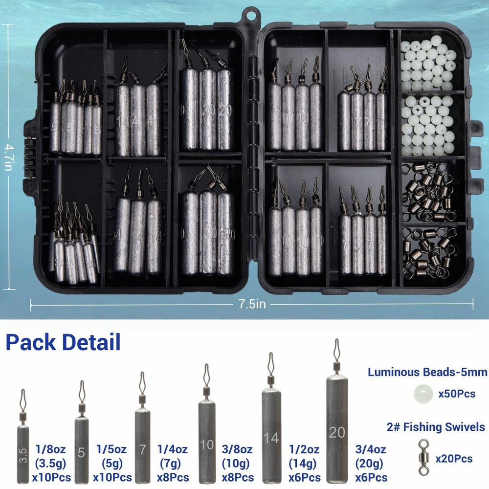 All components laid out for a complete 118-piece drop shot rig kit