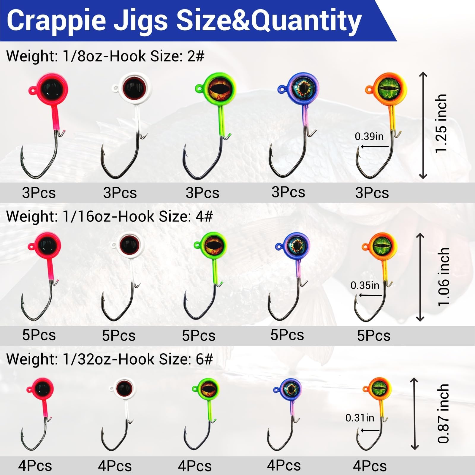 Crappie jig head 1/32oz with wired bait keeper