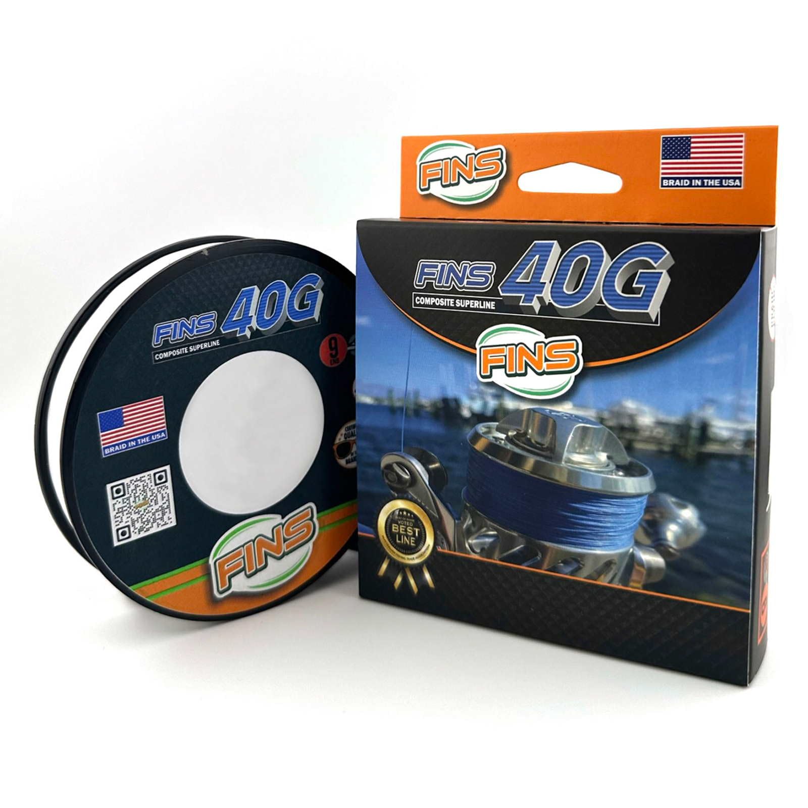 FINS 40G full product view highlighting strong braided line for big-game fishing