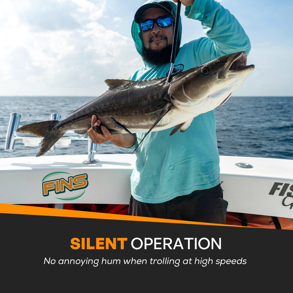 Deep-sea setup using FINS Downrigger Braid illustrates stealthy approach and safe line management