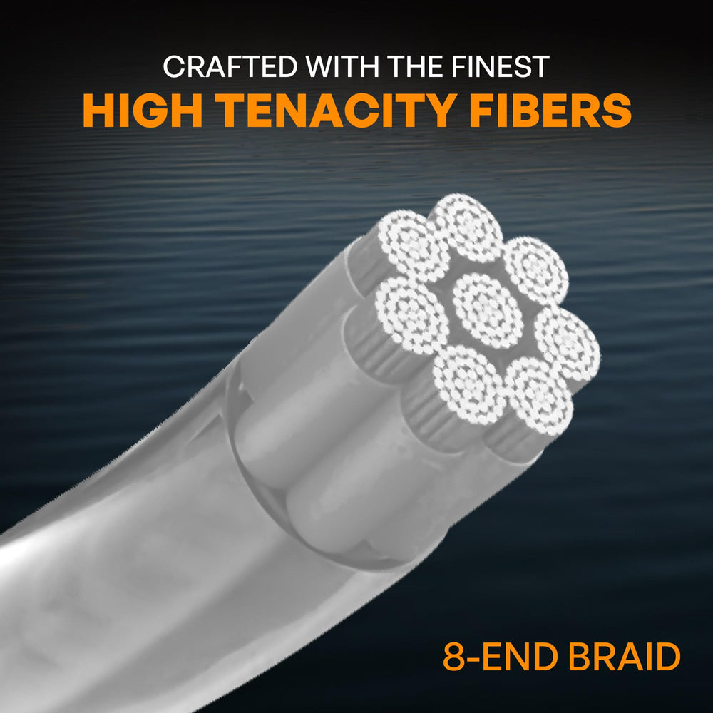 Bright white FINS Planer Board Line improves above-water visibility during trolling.