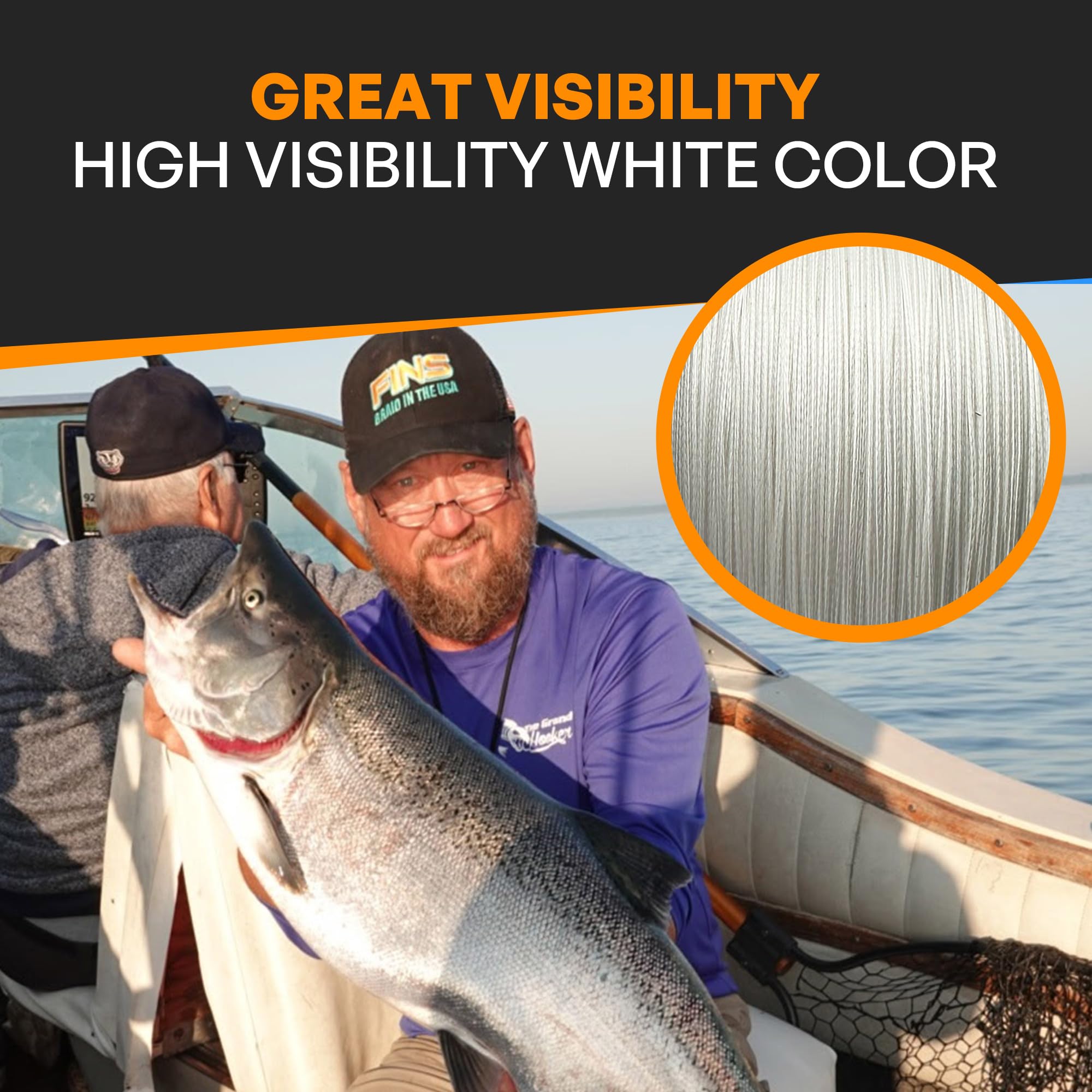 FINS Planer Board Line white color provides high visibility above water.