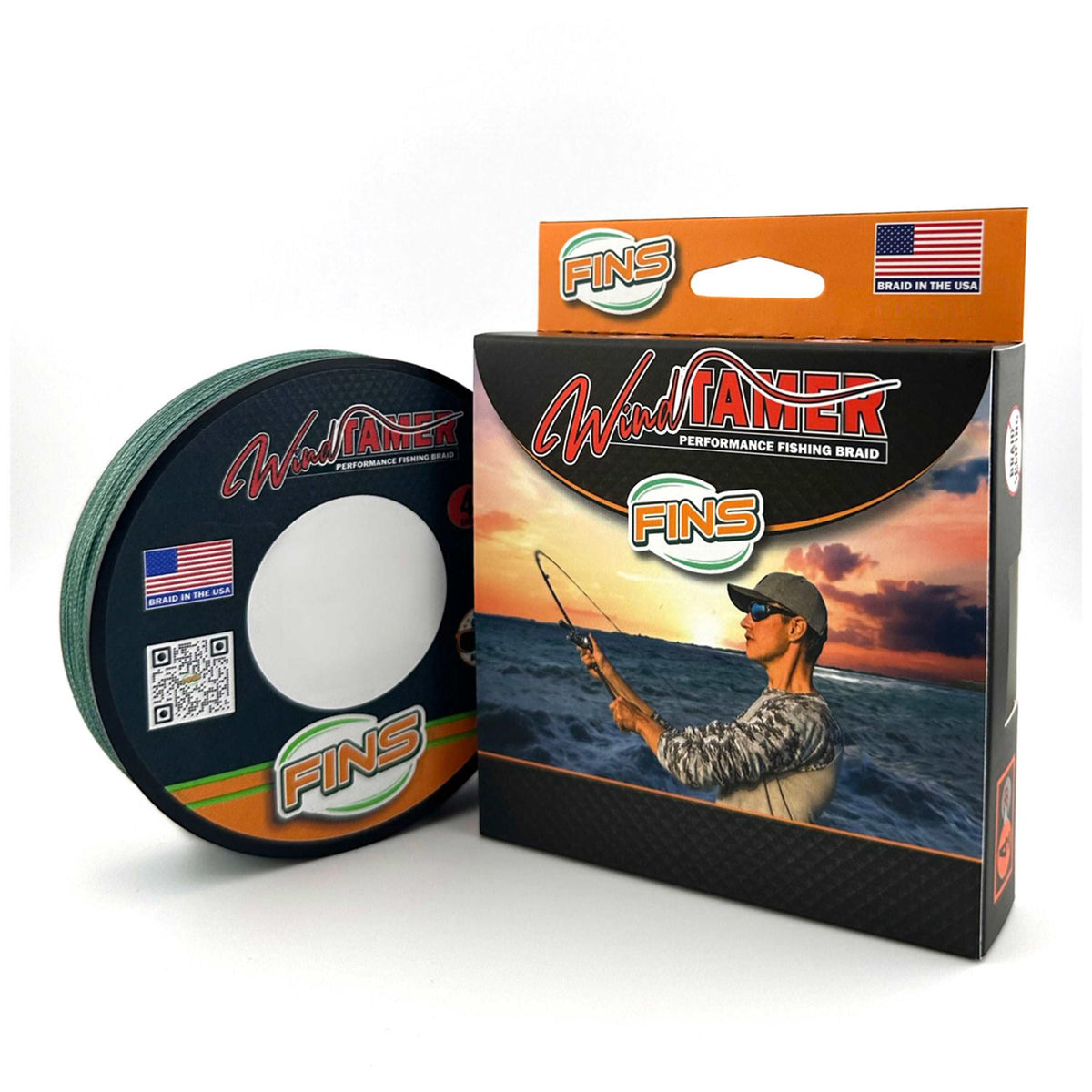 FINS Windtamer braided line on a compact spool for smooth casting.
