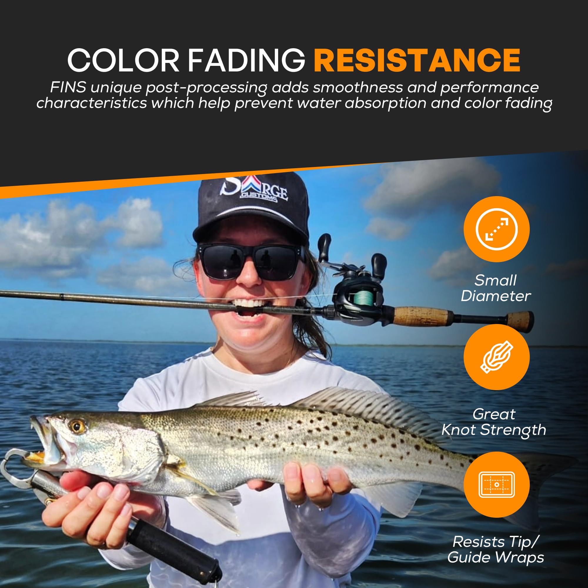 FINS Windtamer braid on rod tip reduces wraps