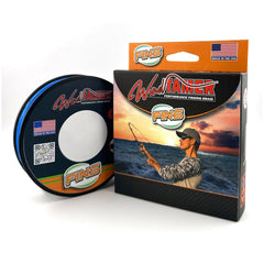 FINS Windtamer braided line on spool showing four-end braid for strong knot performance