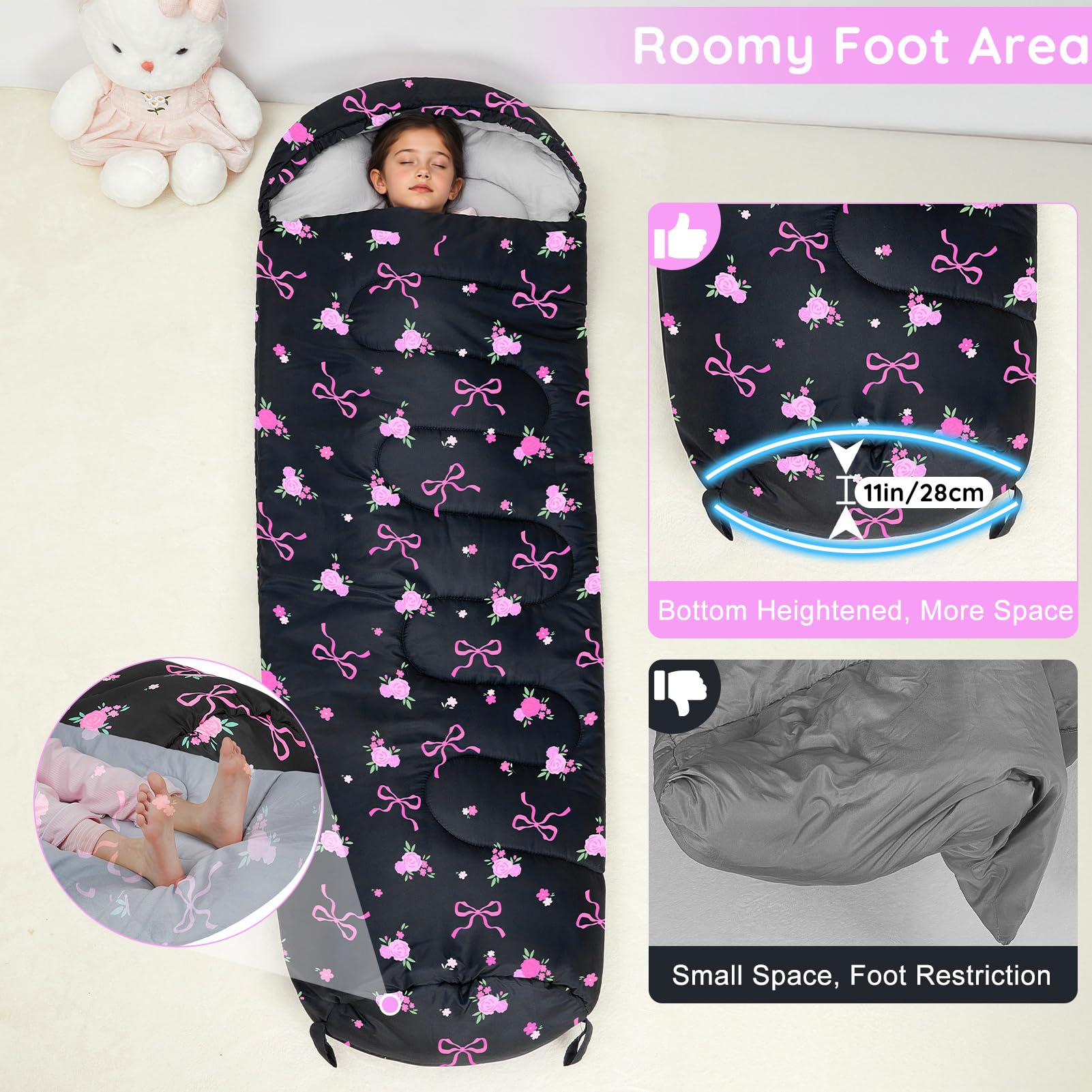 FIOBEE 3D bottom design with feet room for growing kids during camping