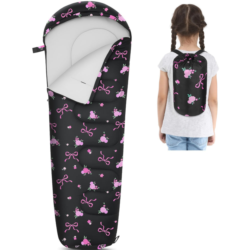 FIOBEE kids sleeping bag outer material close-up showing water-resistant fabric for damp nights