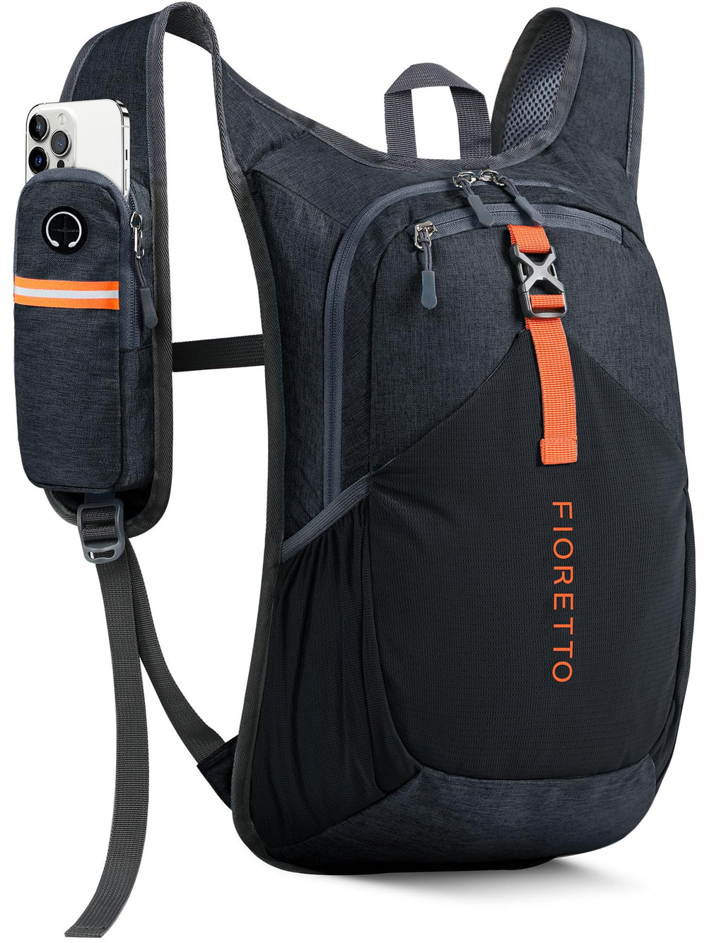 FIORETTO 15L hiking backpack front view showcases compact travel-ready design for day trips.