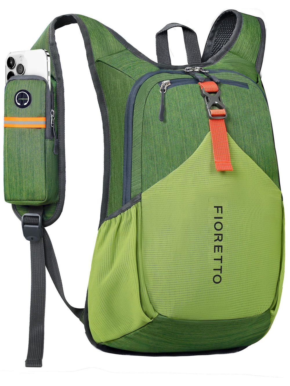 Fioretto 15L hiking backpack green, compact for day trips.