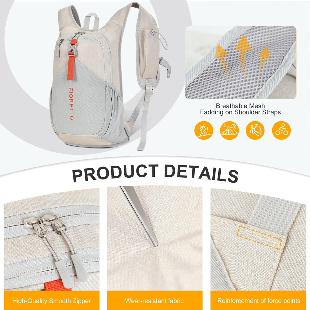 FIORETTO back with chest strap emergency whistle demonstrates safety on hikes.