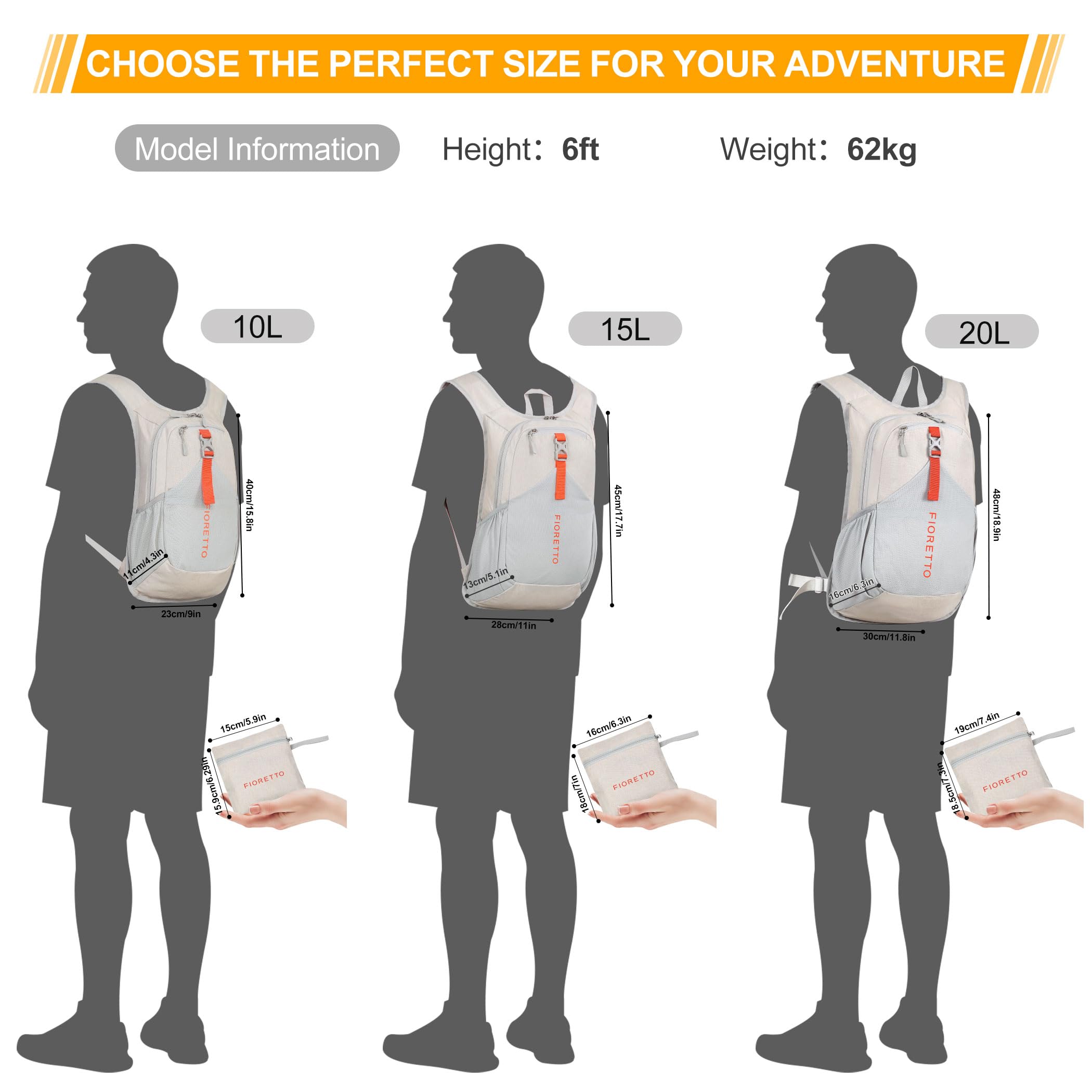 FIORETTO back shows organized compartments and anti-theft rear pocket.