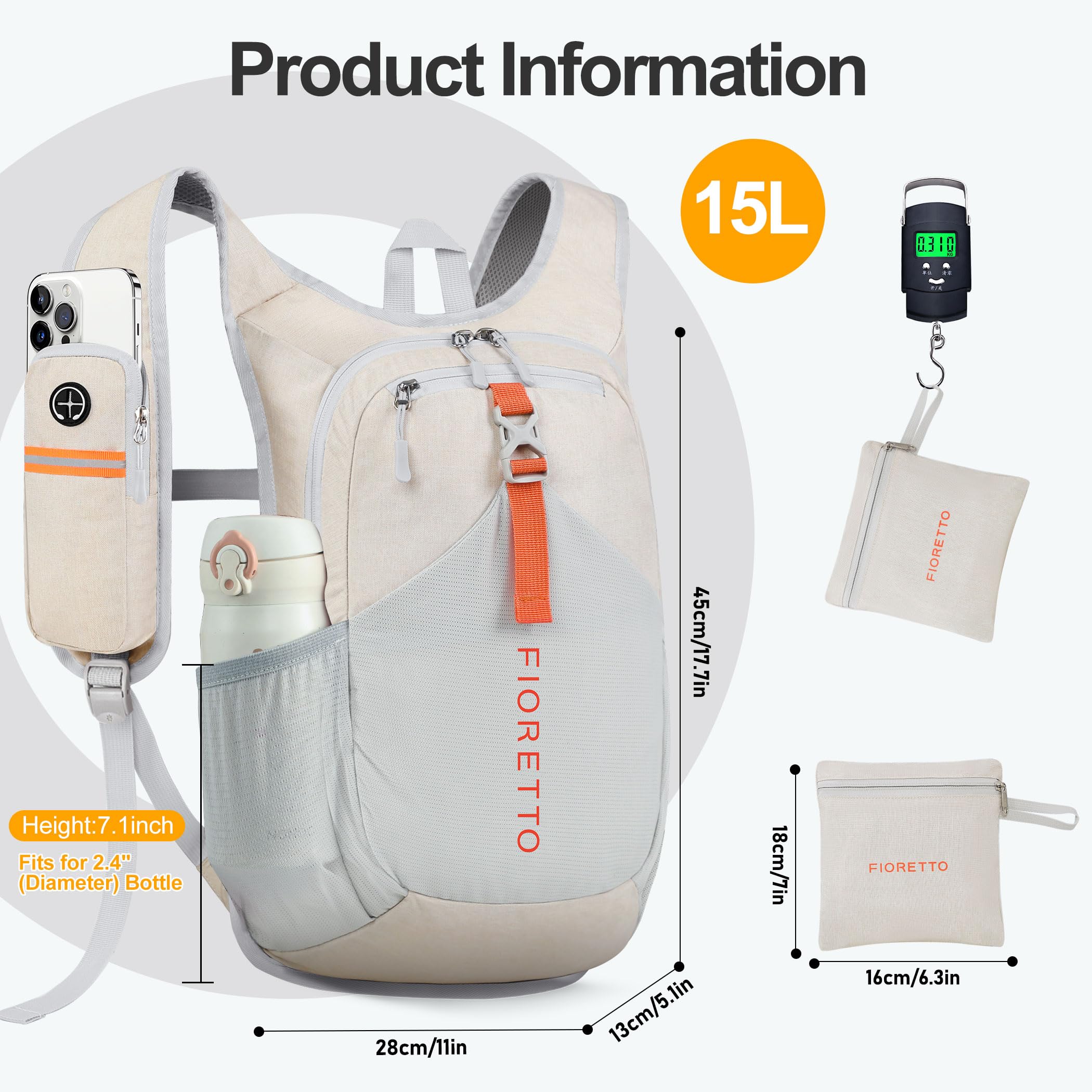 FIORETTO backpack reflective strips closeup enhances visibility during low-light activities.