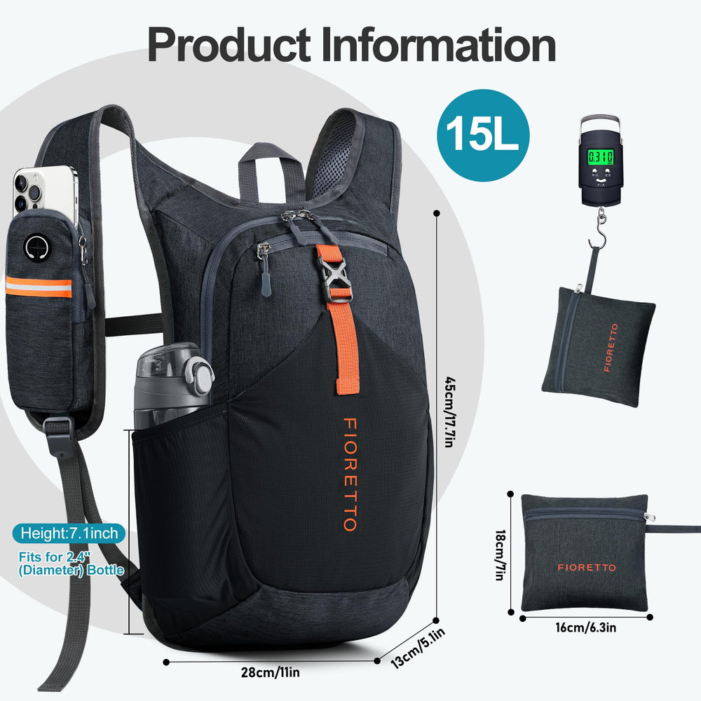FIORETTO backpack shoulder pockets closeup highlights quick-access storage for essentials.