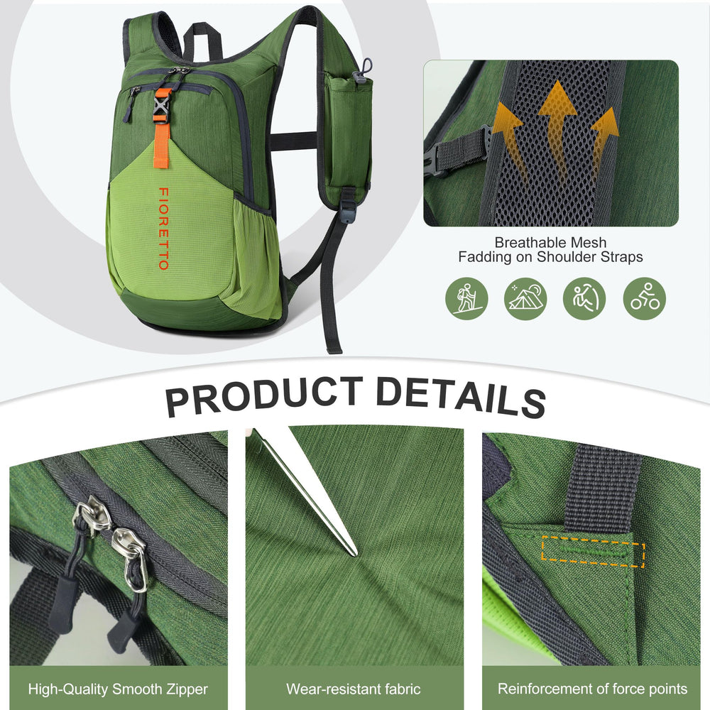 Fioretto breathable mesh straps reduce sweat on long treks.