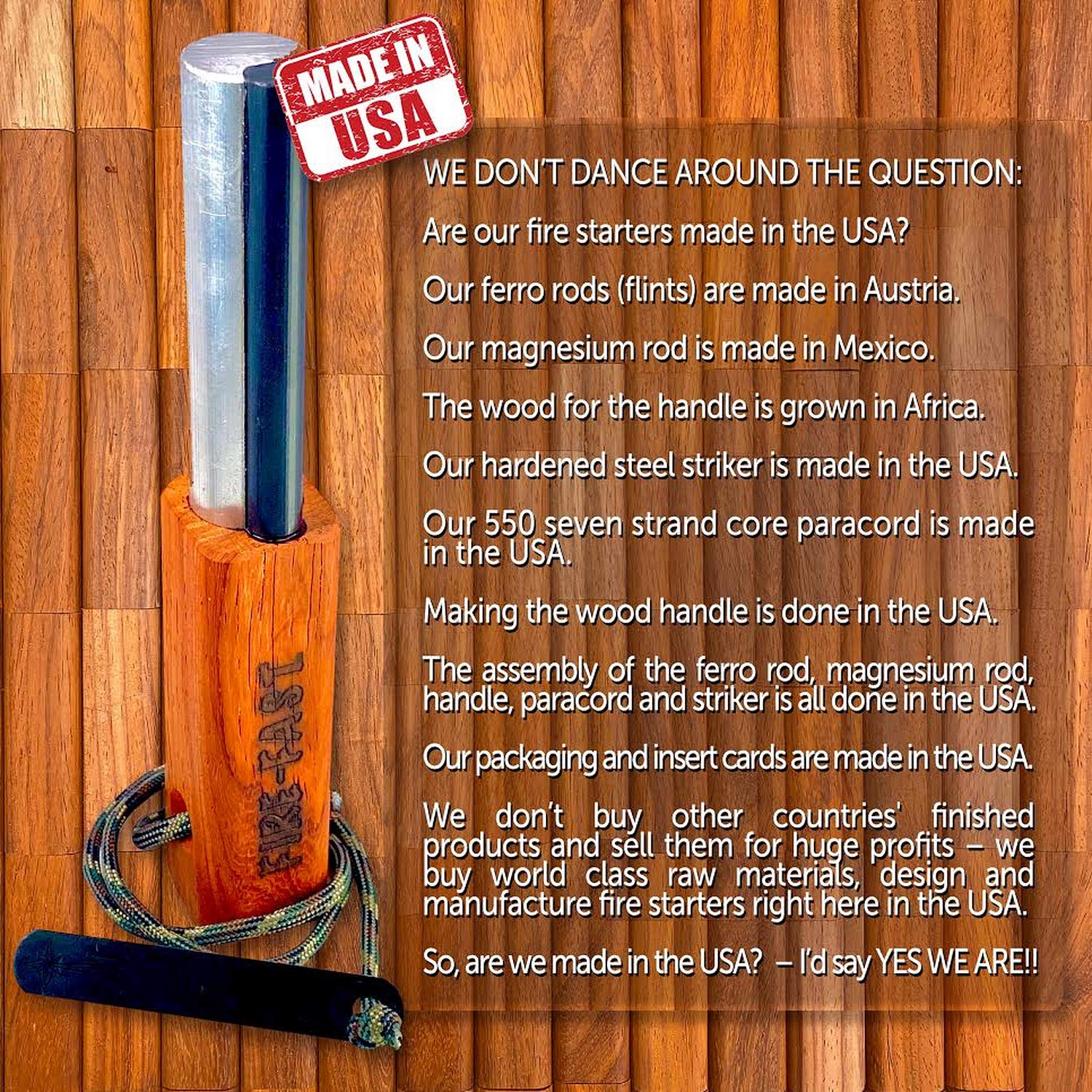 Fire-Fast military-grade magnesium rod delivers intense heat for ignition in harsh conditions.