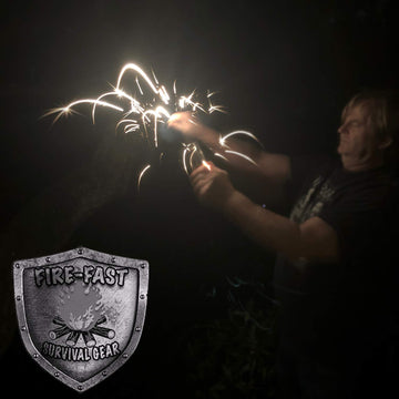 Fire-Fast Trekker sparks in action during a quick fire-start demonstration.