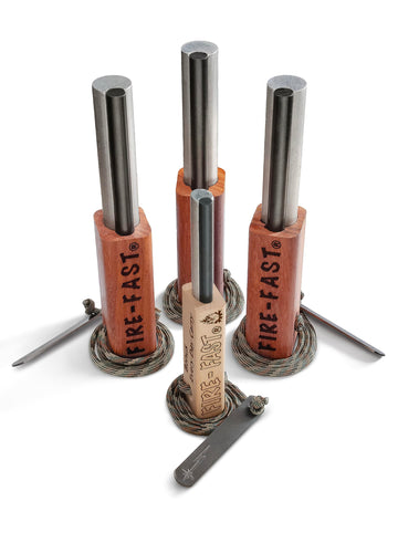 Fire-Fast Trekker wood-handle grip shows sure grip in cold conditions for reliable ignition.