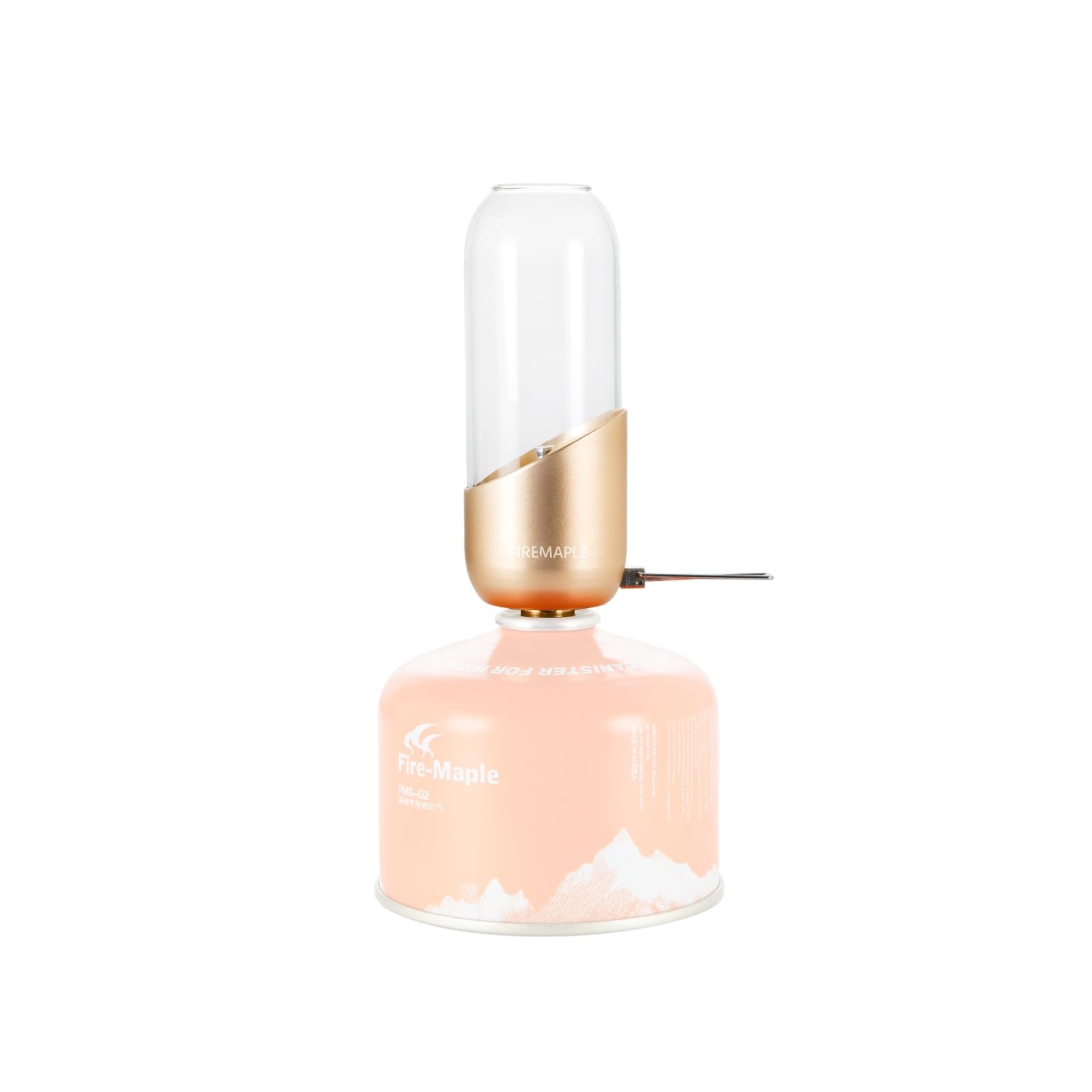 Fire-Maple orange camping lantern glass globe emits warm glow for outdoor ambiance.