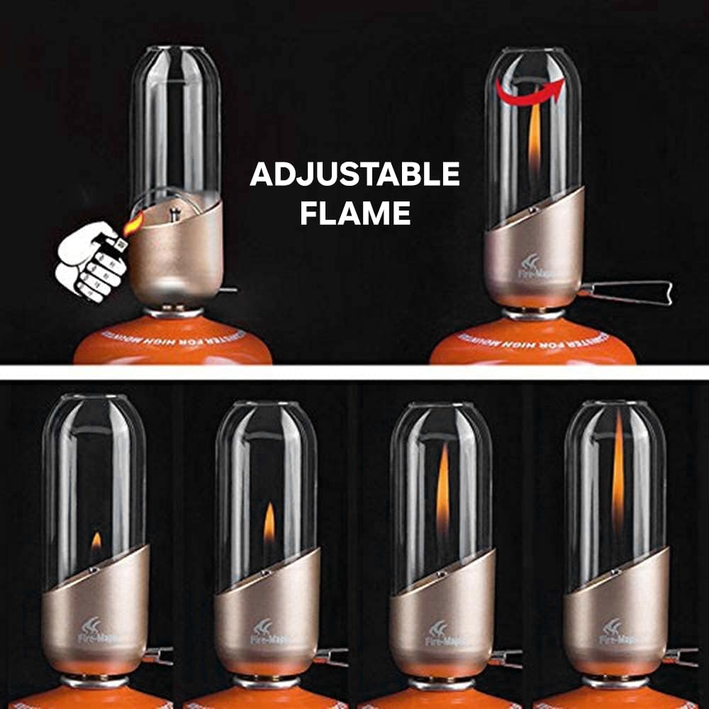 Fire-Maple orange camping lantern weighs about 150 grams, ideal for packability.