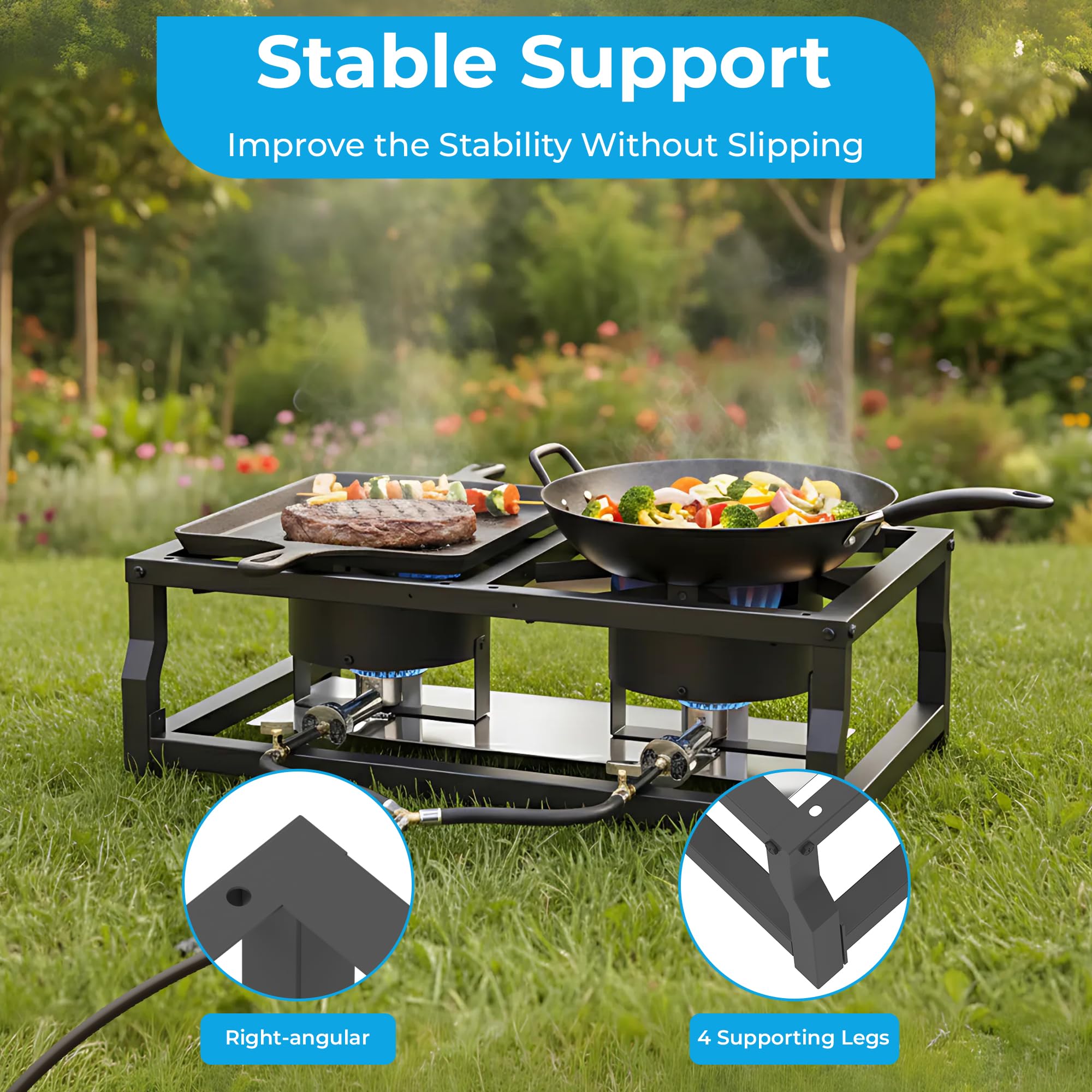 FIRE RIOT tabletop stove demonstrates outdoor versatility for camping and quick searing sessions.