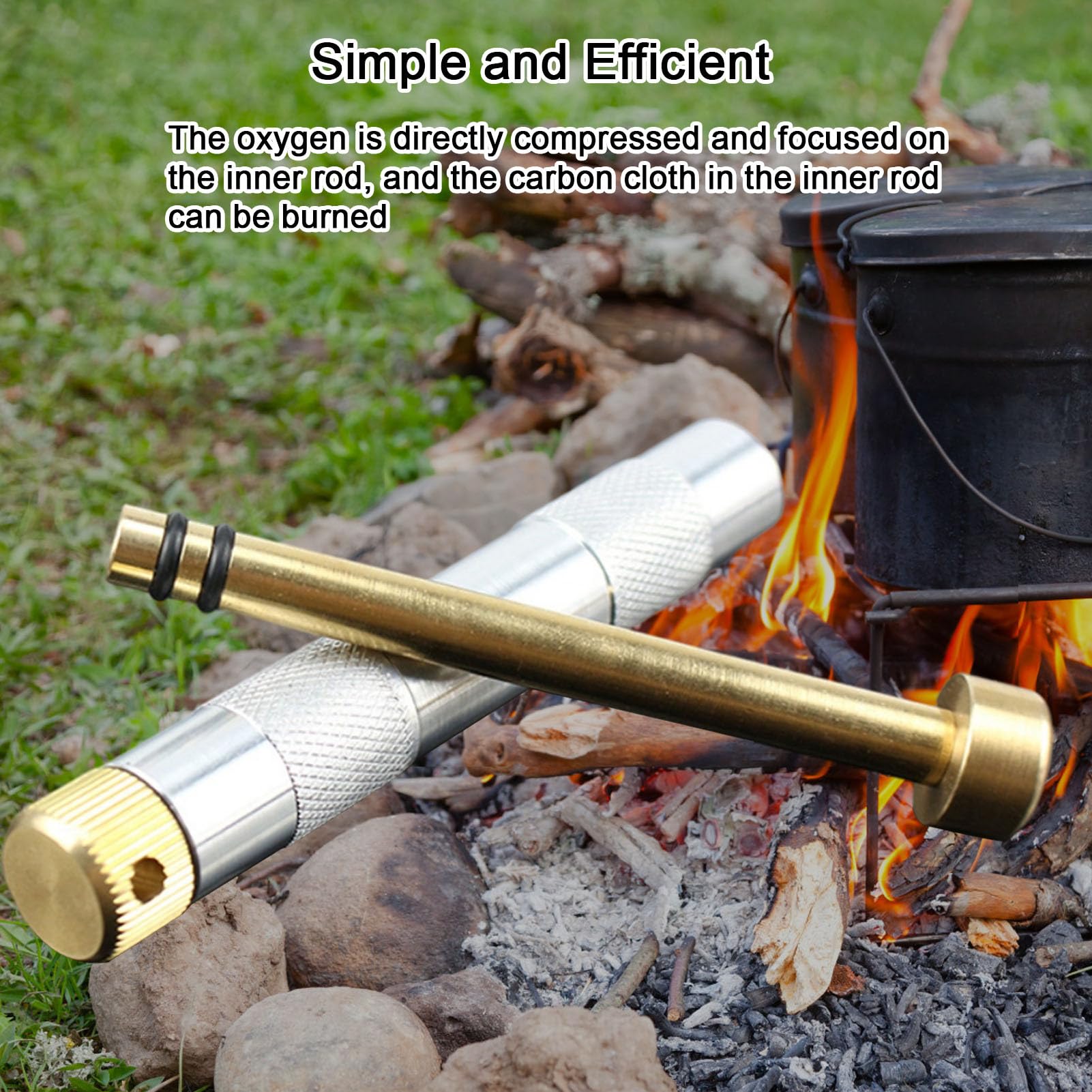 Fire Starter Tube's air-compression action triggers quick ignition.