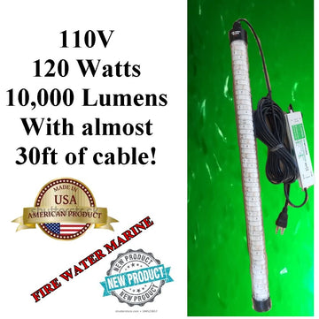 Fire Water Marine MAXX 120W green light supports night fishing near the pier.