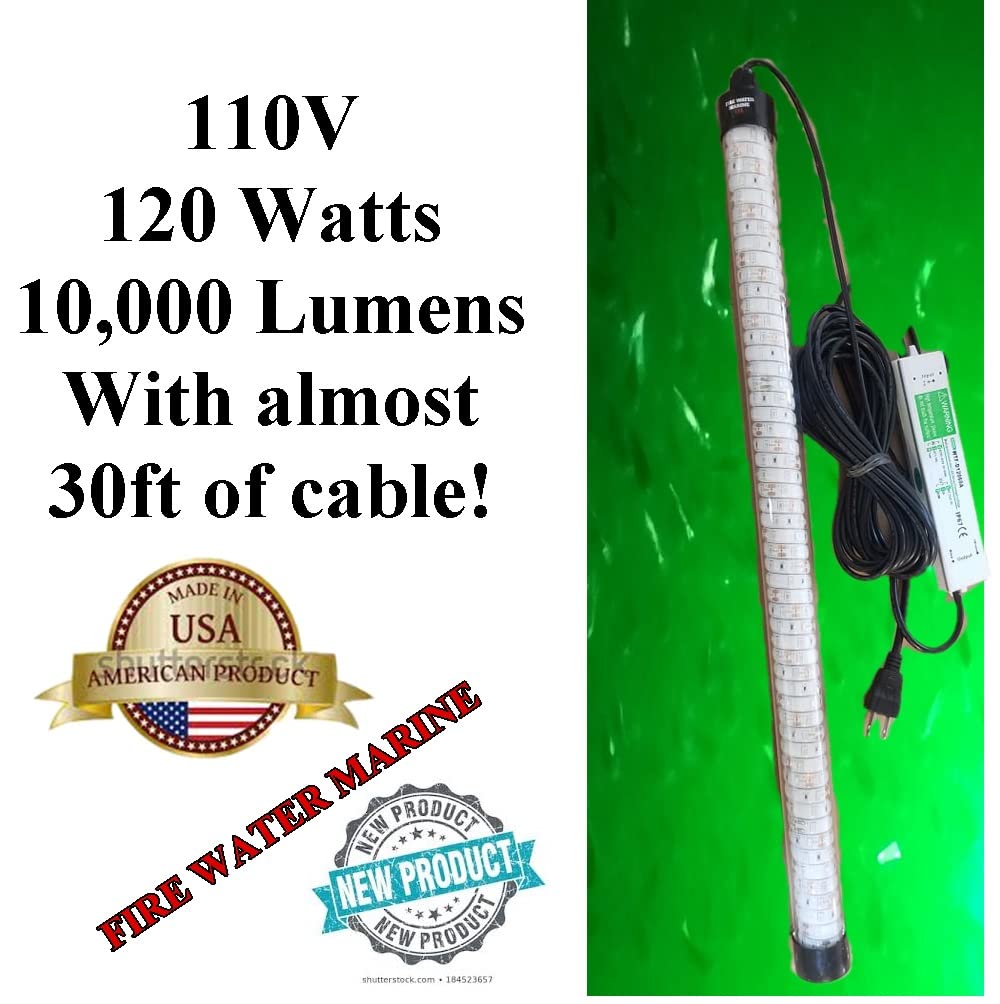 Fire Water Marine MAXX 120W green light supports night fishing near the pier.
