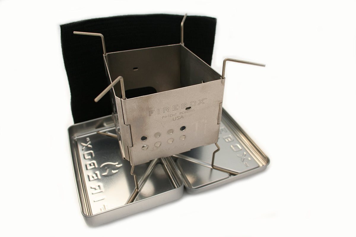 Firebox Ultralight Nano Stove in case for portable camp cooking.