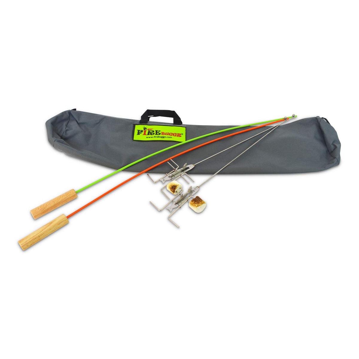 Firebuggz Happy Pack with two roasting poles for family campfire roasting
