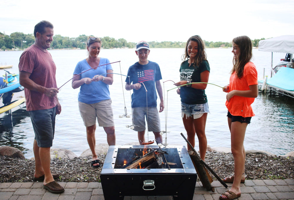 Firebuggz stainless steel roasting hook secures treats for even cooking