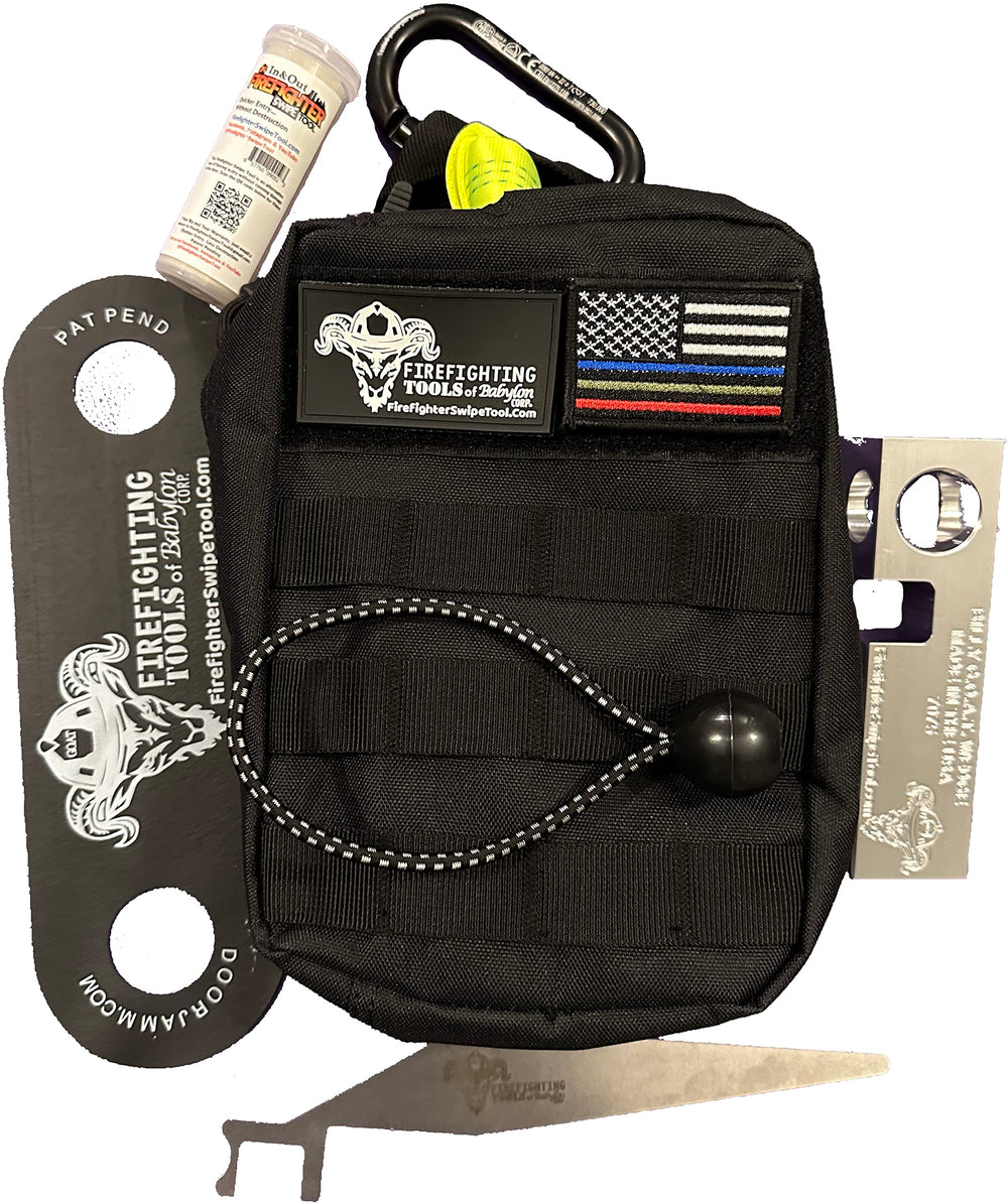 Firefighter Swipe Tool 24ft tubular webbing ready for tensioning and rigging tasks.