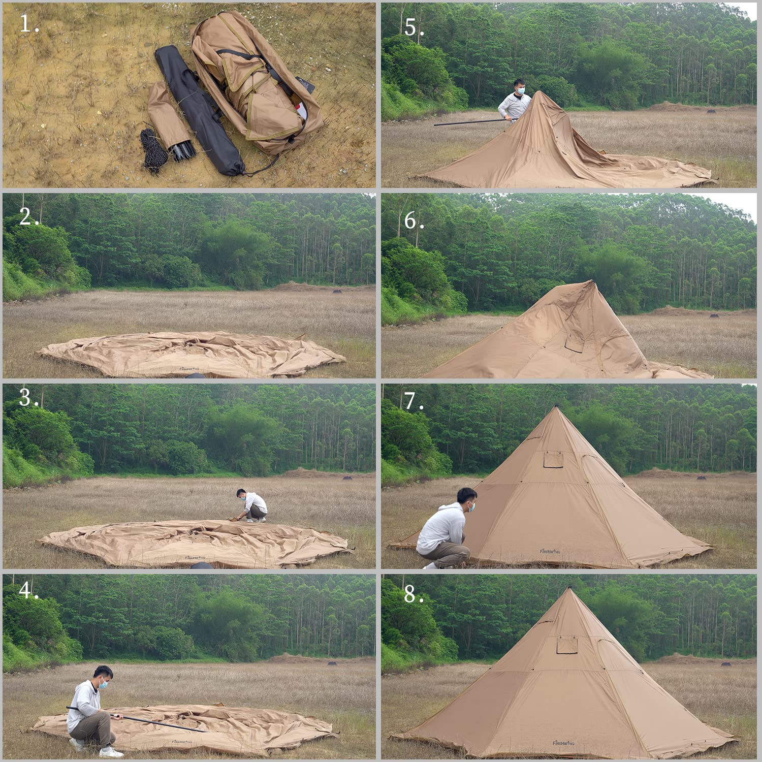 FireHiking hot tent two-opposite-doors ease entry and enhance light and ventilation.