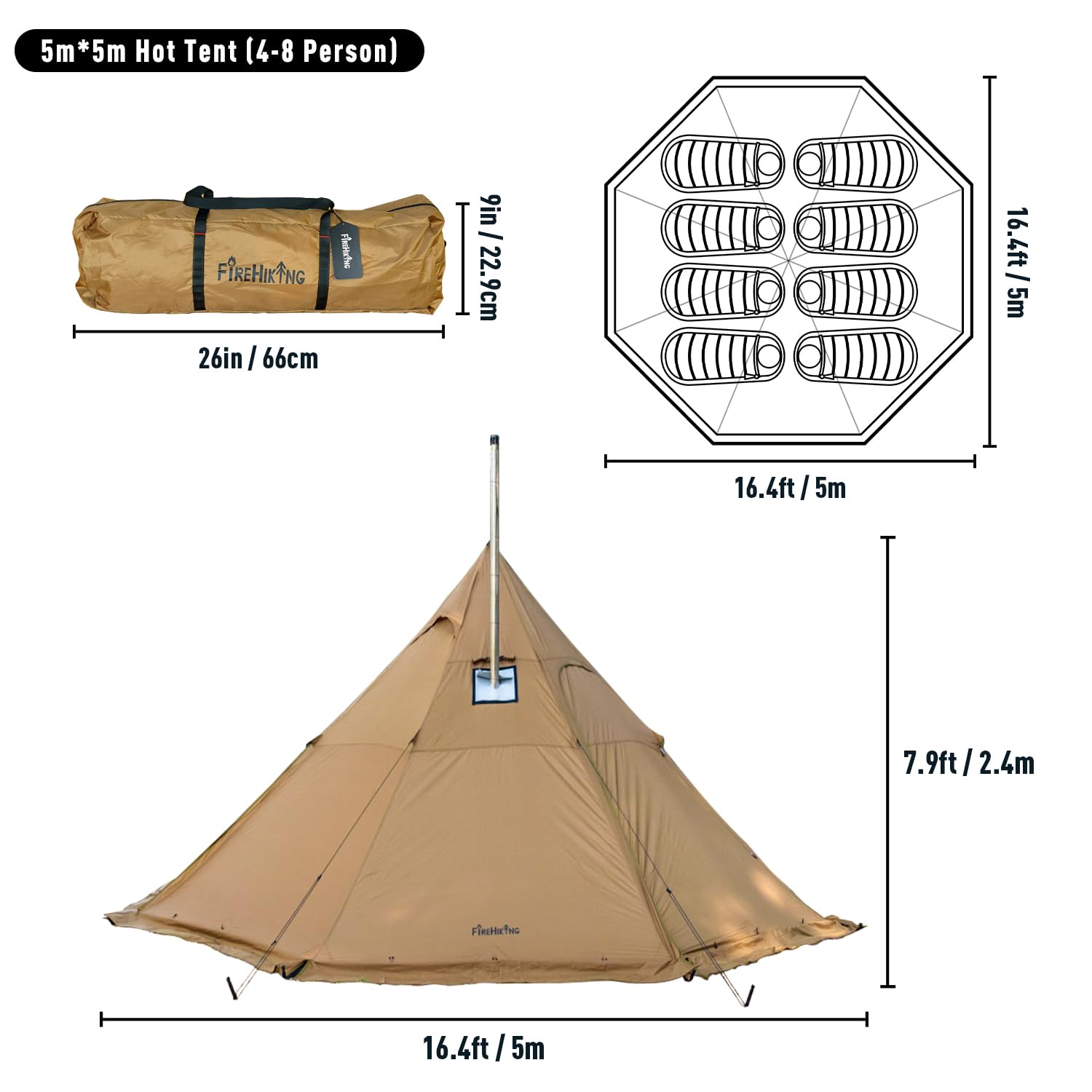 FireHiking hot tent top-vents provide airflow while mesh keeps insects out.