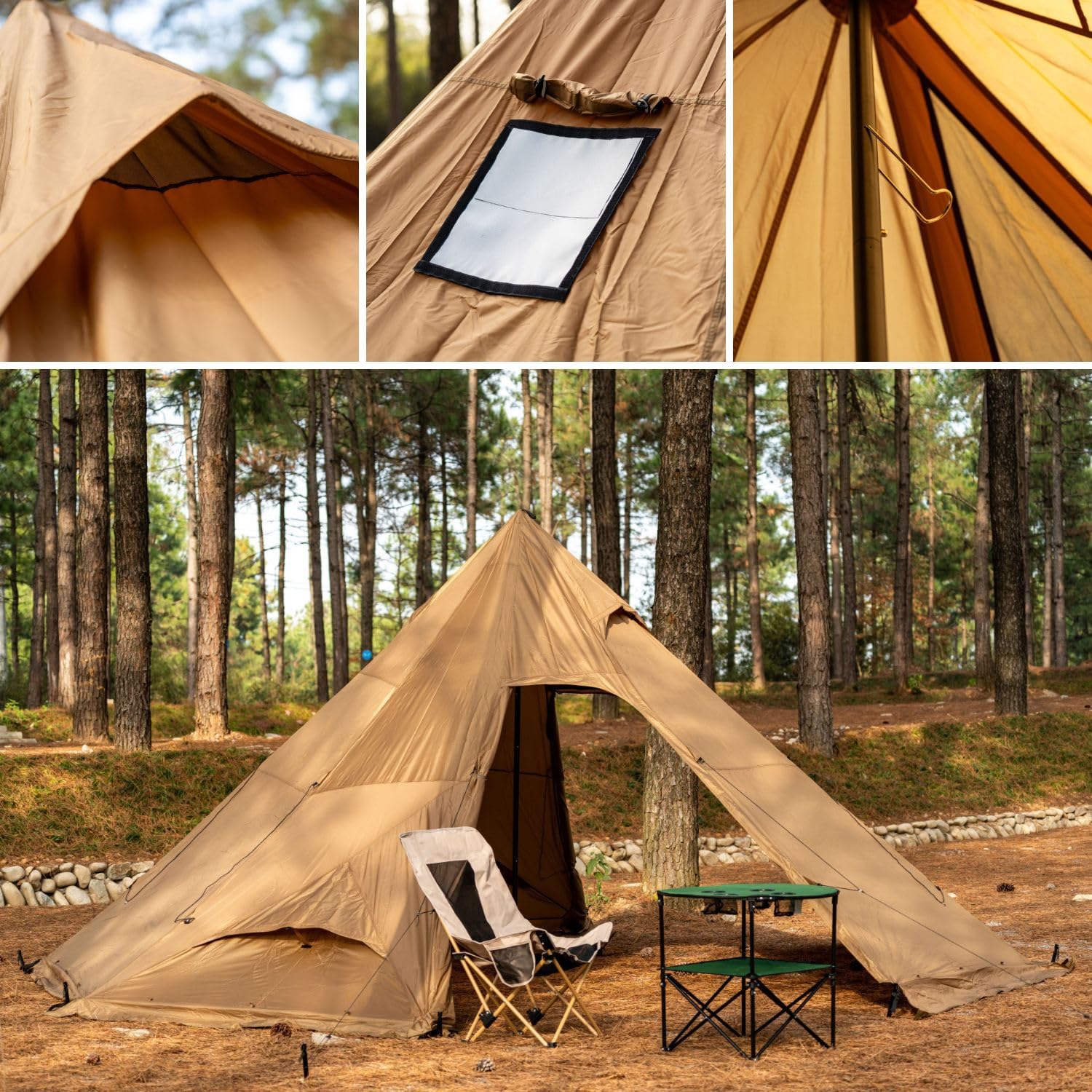 FireHiking spacious teepee for 4-8 people using half inner tent for privacy.