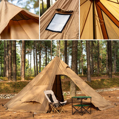 FireHiking spacious teepee for 4-8 people using half inner tent for privacy.