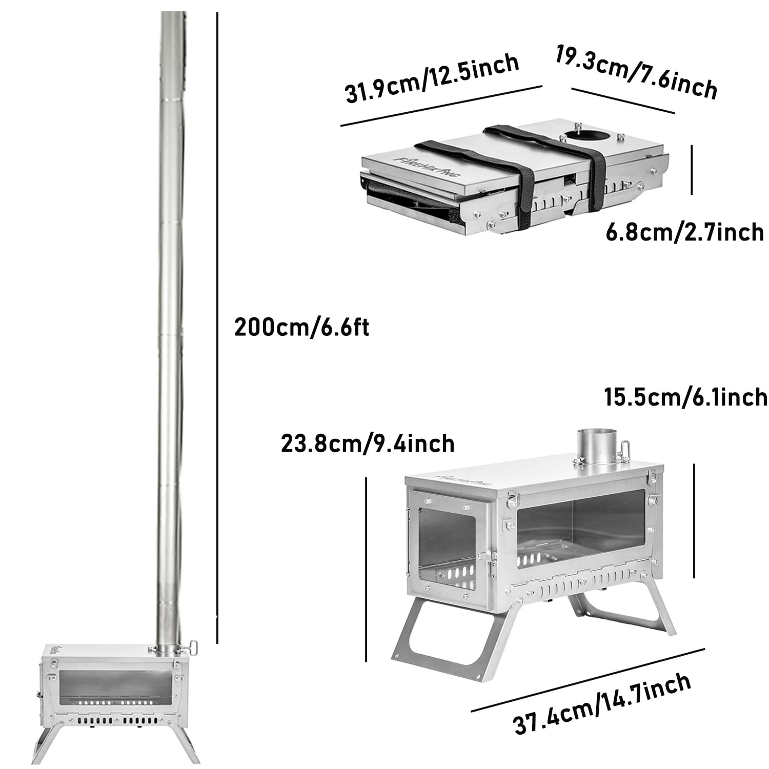 FireHiking ultralight wood stove 2nd-gen top view shows reinforced top for heat resilience