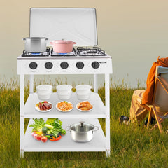 FireLeaves stove with control knobs in focus for independent burner use.
