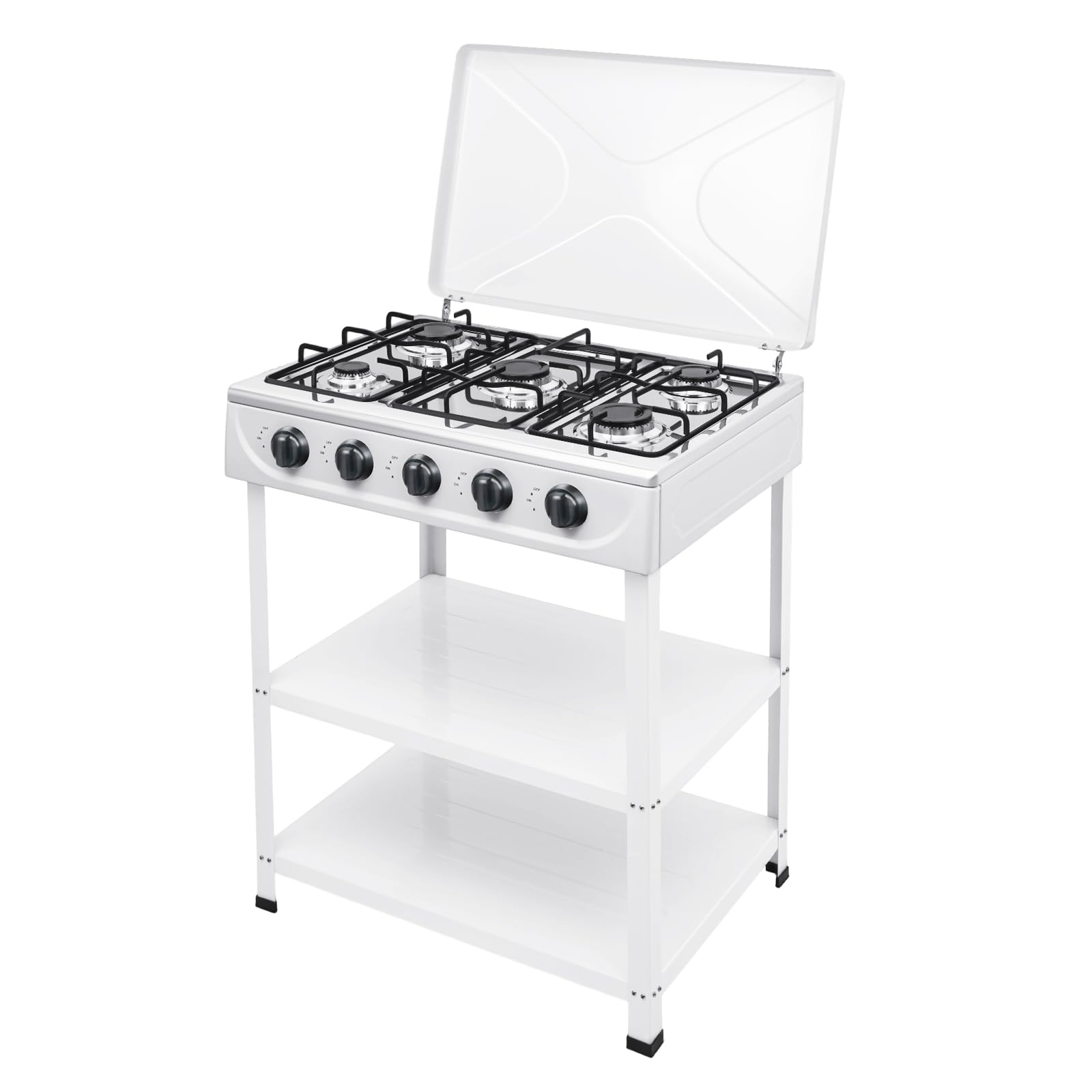 FireLeaves five-burner stove top view shows versatile layout for family meals.