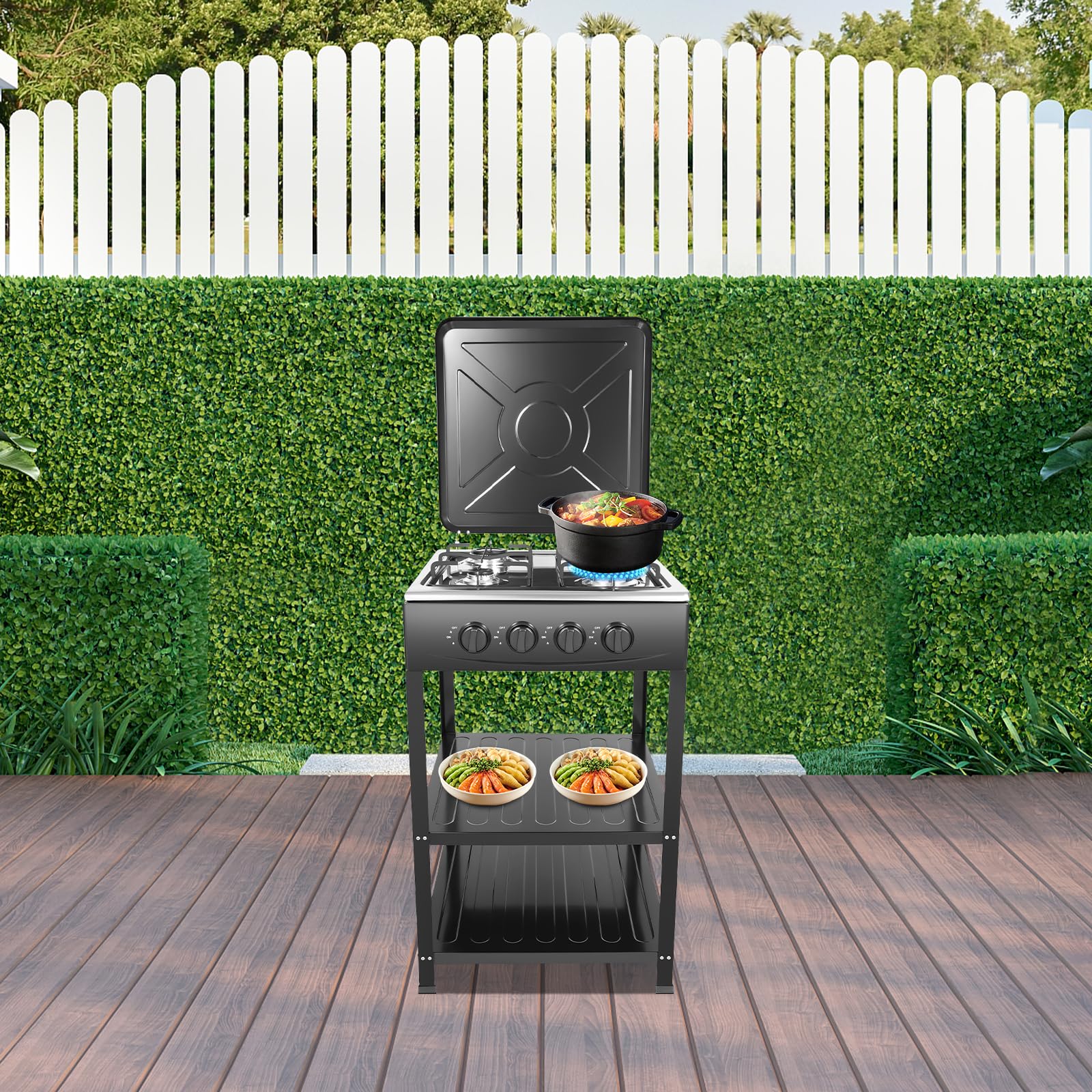 FireLeaves removable-storage-stand keeps condiments and tools within reach.