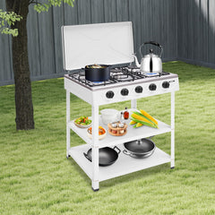 FireLeaves wind blocker cover shown, ideal for outdoor cooking.