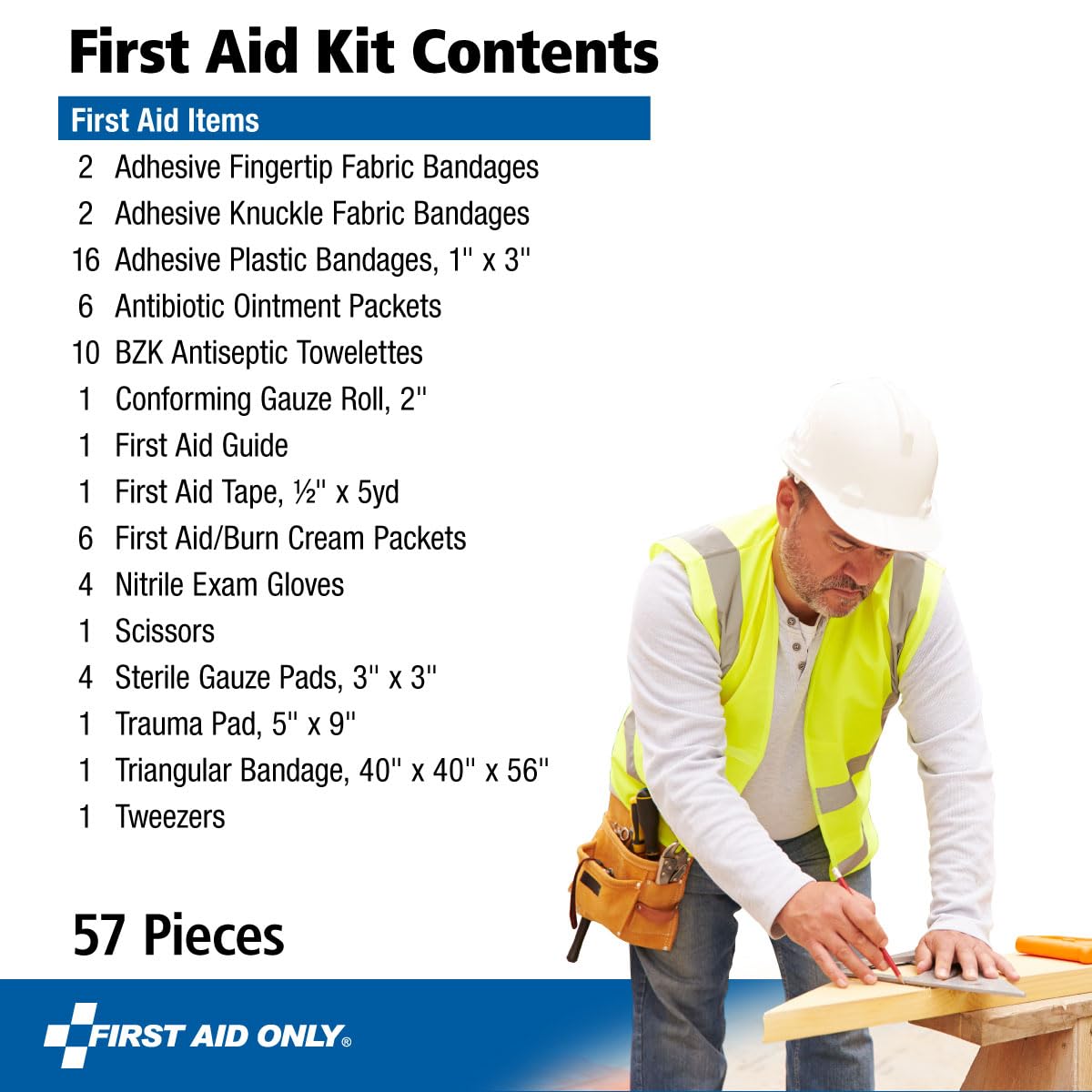 First Aid Only 6060 durable plastic case keeps supplies protected and organized
