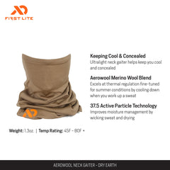First Lite Aerowool neck gaiter side wear demonstrates concealment for stealth.